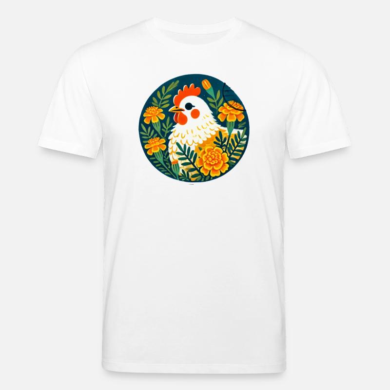 Sonnenhühner zwischen kräftigen Blumen - Stanley/Stella Unisex Bio-T-Shirt CREATOR  - Weiß