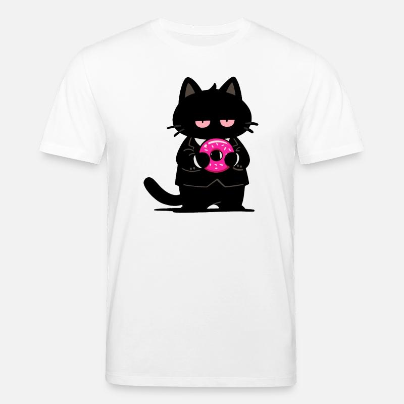 Chat noir avec un donut rose - T-shirt bio CREATOR Stanley/Stella Unisexe - blanc