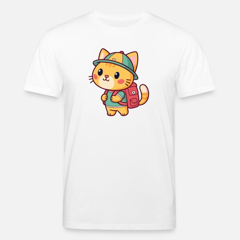 Explorer cat with backpack - Stanley/Stella CREATOR Unisex Organic T-Shirt - white