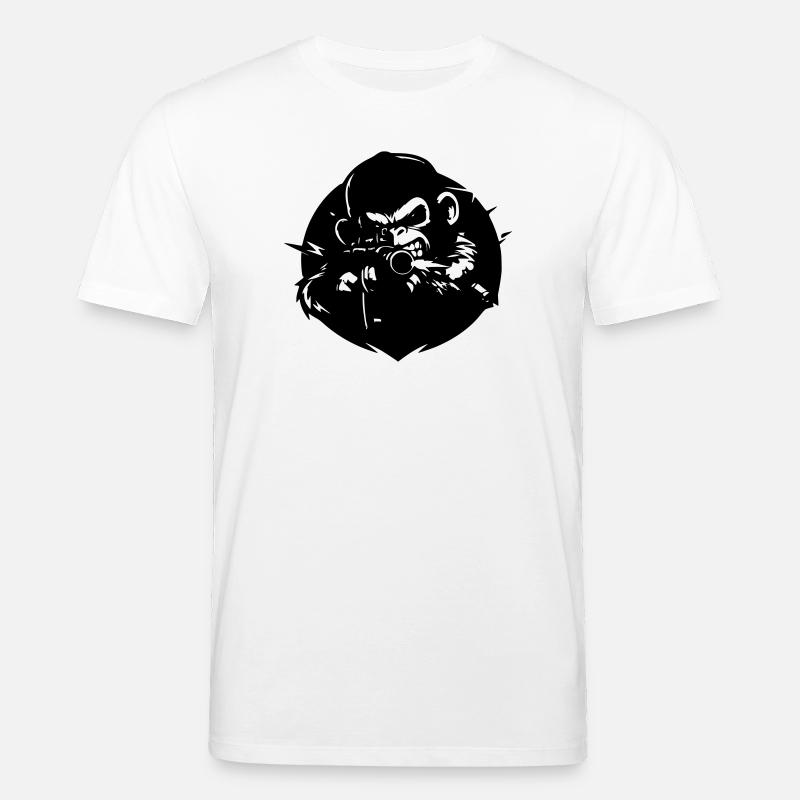 Affe mit Gewehr - Stanley/Stella Unisex Bio-T-Shirt CREATOR  - Weiß