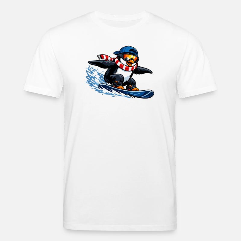 Pinguin Boarder Wintersport - Stanley/Stella Unisex Bio-T-Shirt CREATOR  - Weiß