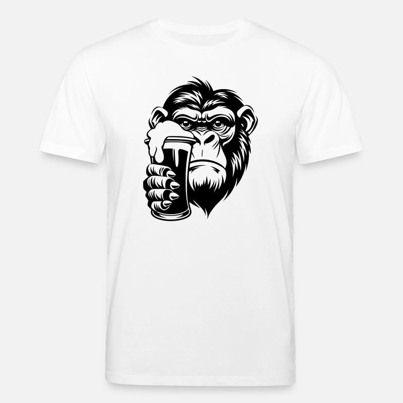 Affe hält ein Getränk mit Schaum - Stanley/Stella Unisex Bio-T-Shirt CREATOR  - Weiß