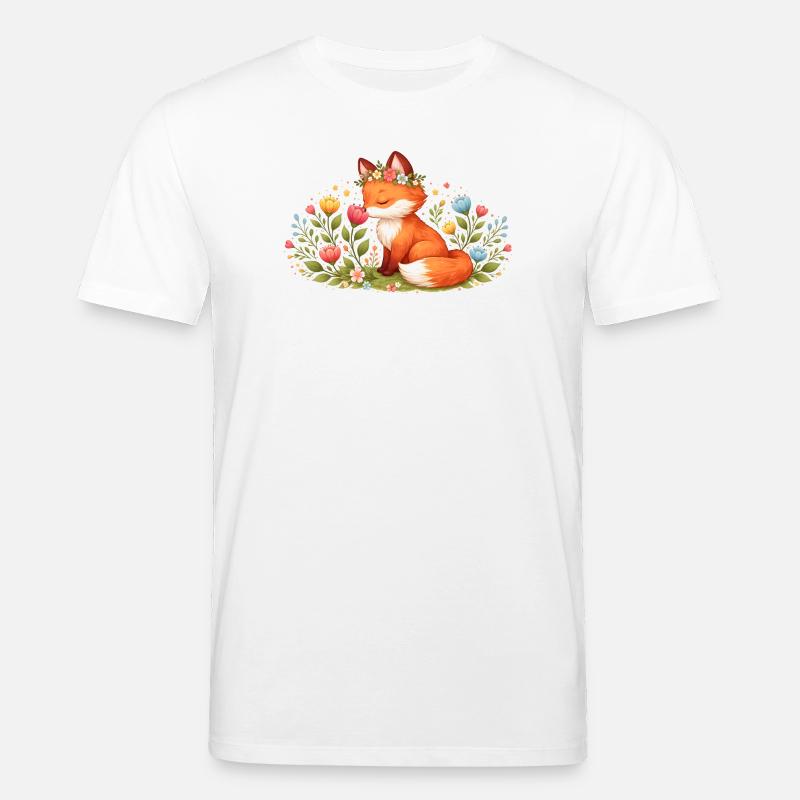 Niedlicher Frühlingsfuchs mit Blumenkranz - Stanley/Stella Unisex Bio-T-Shirt CREATOR  - Weiß