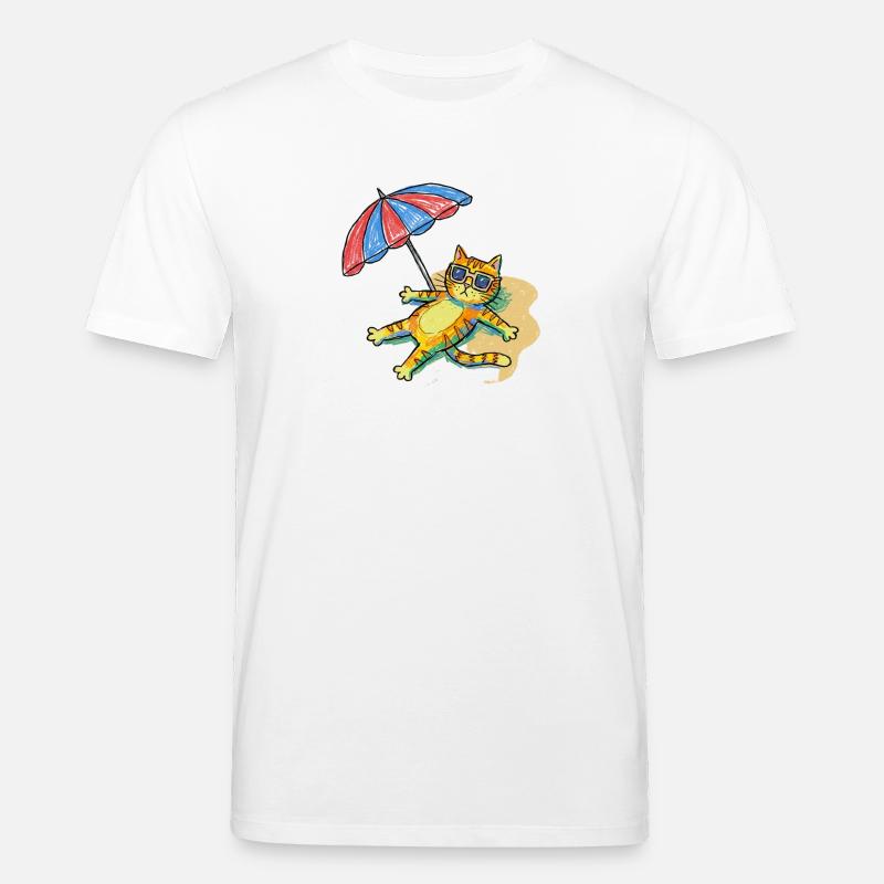 Bunte Strandkatze mit Sonnenschirm - Stanley/Stella Unisex Bio-T-Shirt CREATOR  - Weiß