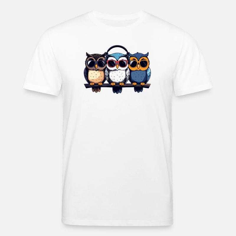 Drei coole Eulen Trio mit Sonnenbrille Kopfhörer - Stanley/Stella Unisex Bio-T-Shirt CREATOR  - Weiß