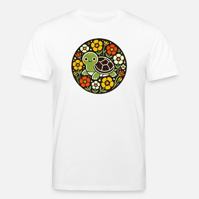 Tiny Turtle Amid Floral Circle - Stanley/Stella CREATOR Unisex Organic T-Shirt - white