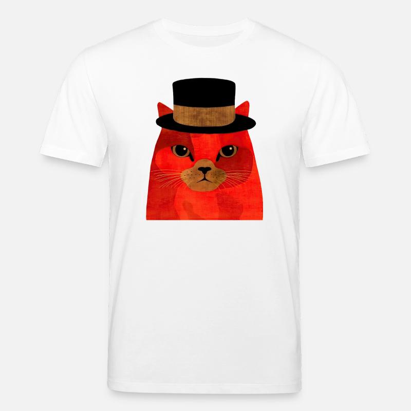 Coole rote Katze mit Zylinder - Stanley/Stella Unisex Bio-T-Shirt CREATOR  - Weiß