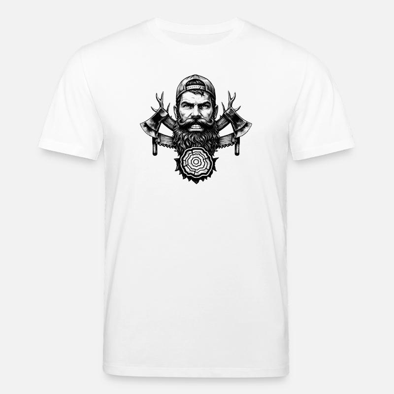 Holzfäller mit Bart, Äxten und Baumstamm - Stanley/Stella Unisex Bio-T-Shirt CREATOR - Weiß