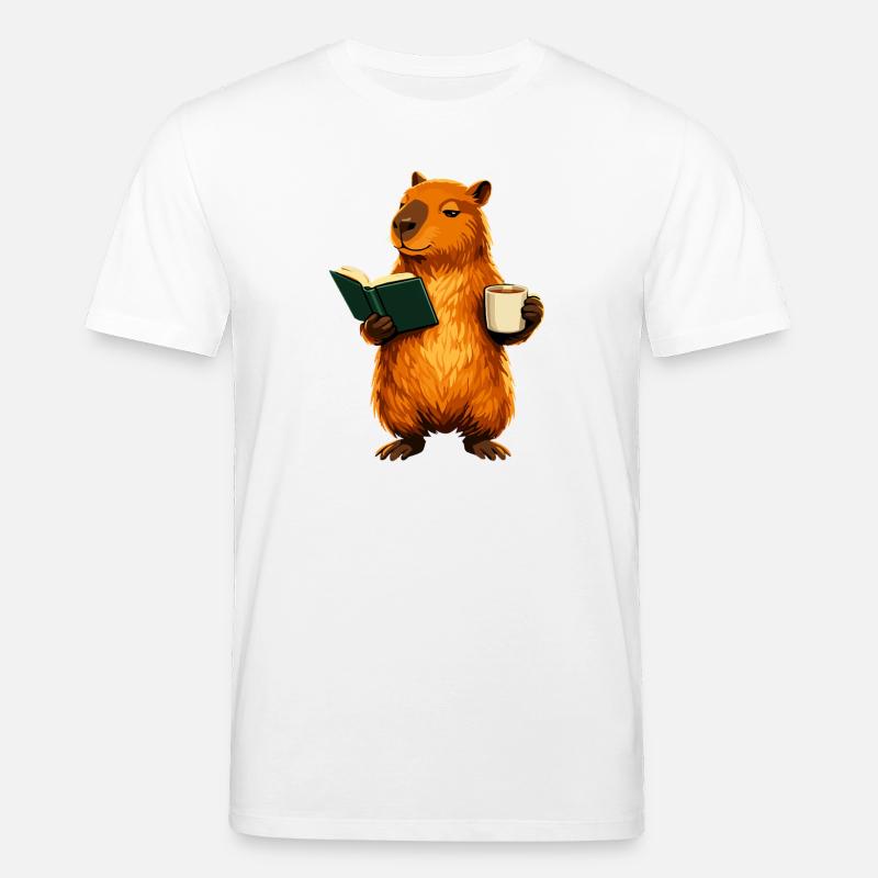 Capybara liest Buch mit Kaffee Buchliebhaber - Stanley/Stella Unisex Bio-T-Shirt CREATOR  - Weiß