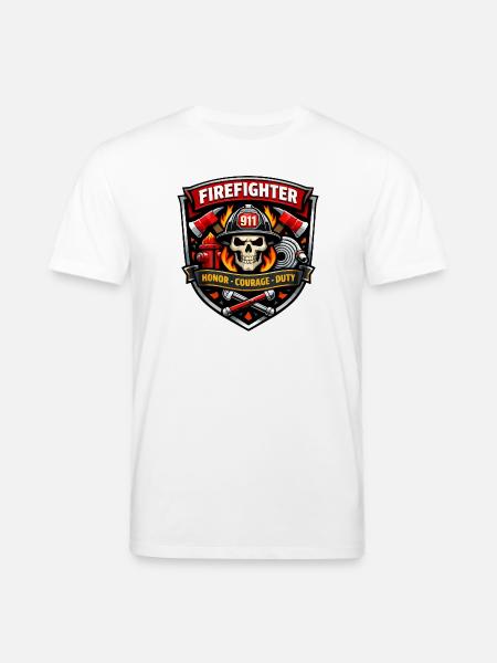 Firefighter Badge Skull Flames - Stanley/Stella CREATOR Unisex Organic T-Shirt - white