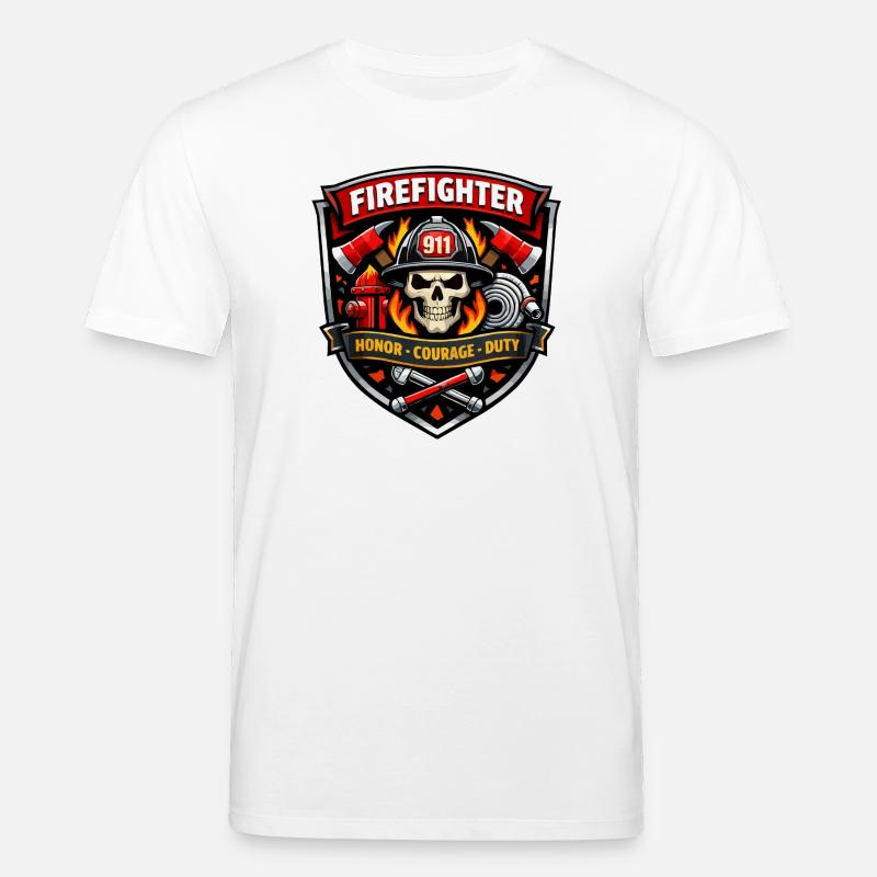 Feuerwehr Abzeichen Schädel Flammen - Stanley/Stella Unisex Bio-T-Shirt CREATOR  - Weiß