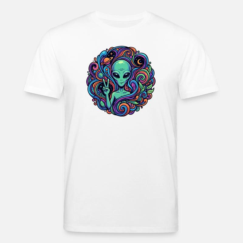 Außerirdischer Peace Zeichen psychedelisch Alien - Stanley/Stella Unisex Bio-T-Shirt CREATOR  - Weiß