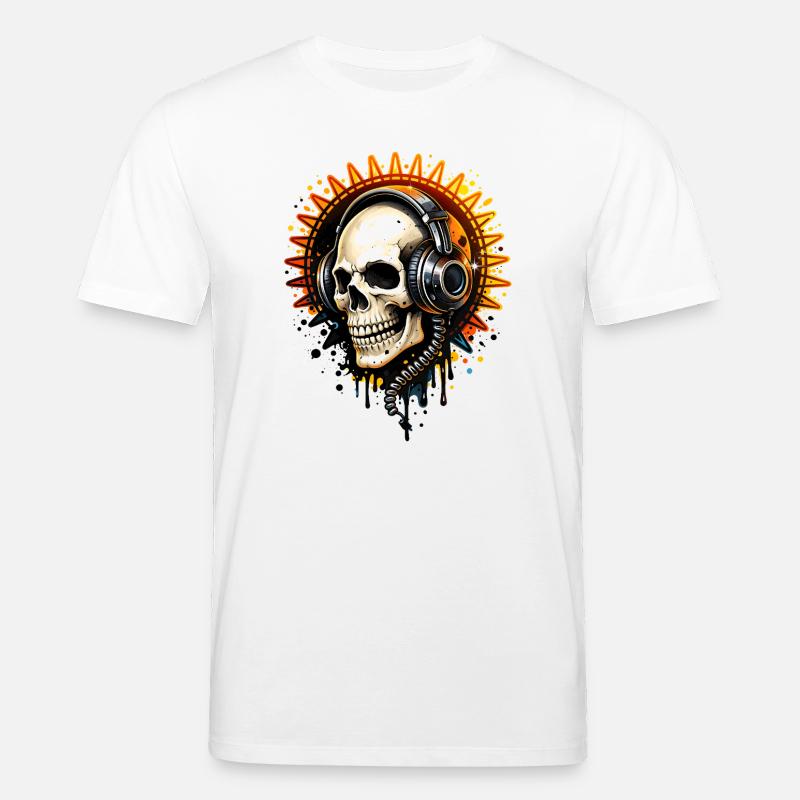 Totenkopf mit Kopfhörern Illustration - Stanley/Stella Unisex Bio-T-Shirt CREATOR  - Weiß