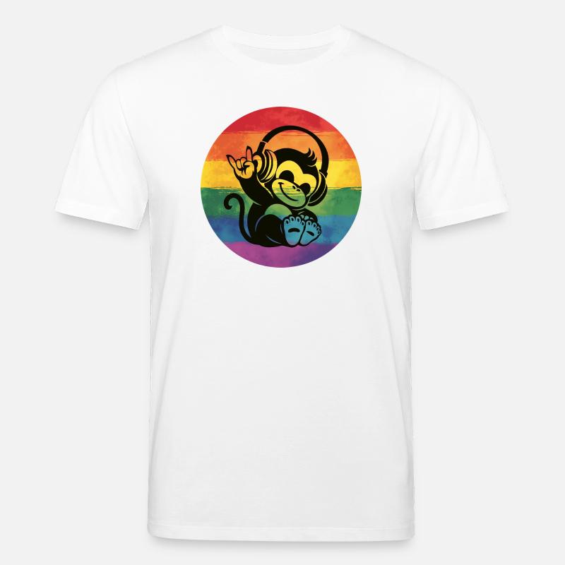 Regenbogen Affe – Kopfhörer Rockhandzeichen - Stanley/Stella Unisex Bio-T-Shirt CREATOR  - Weiß