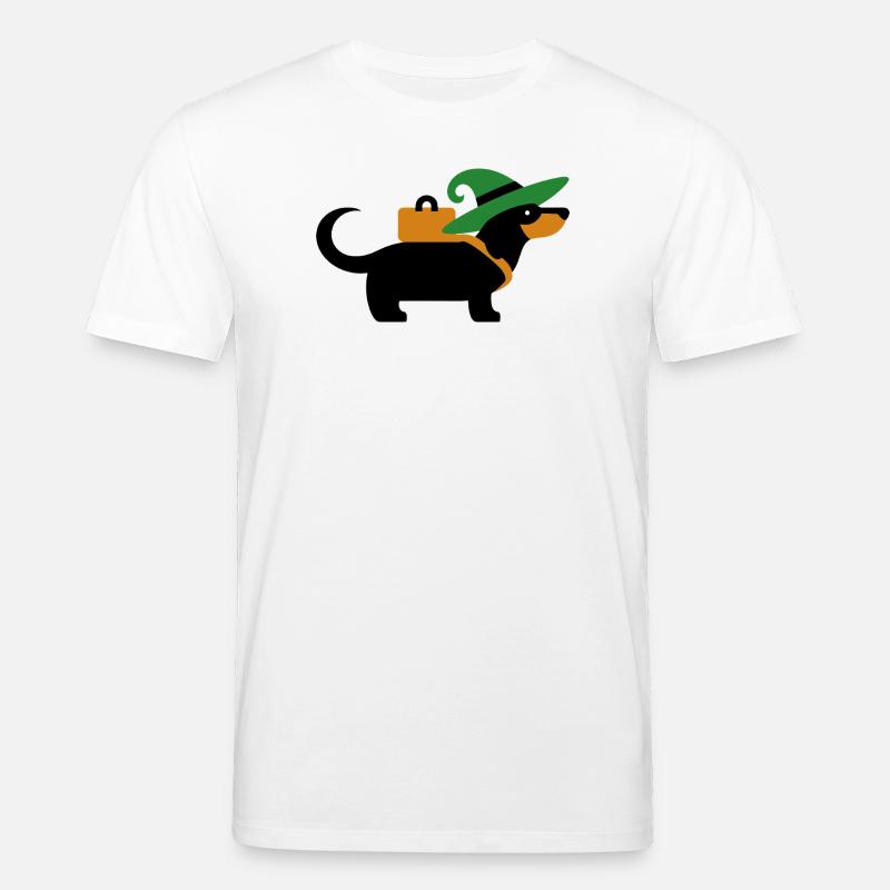 Wandernder Dackel mit Hexenhut und Tasche - Stanley/Stella Unisex Bio-T-Shirt CREATOR  - Weiß
