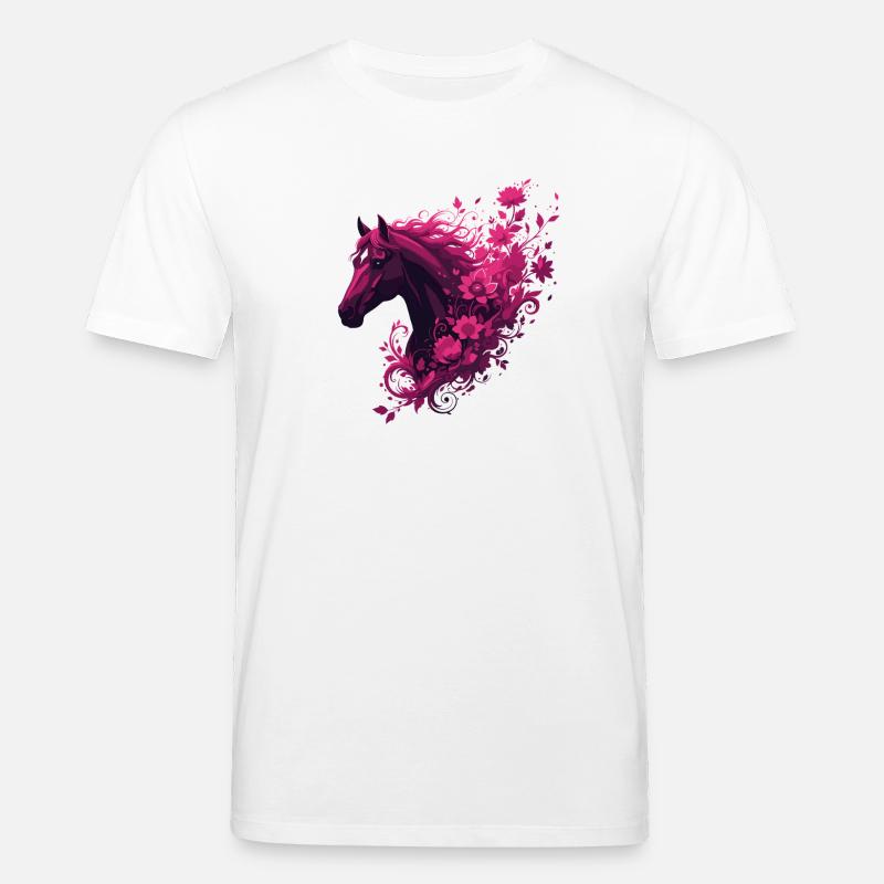 Cheval magenta avec tourbillon de fleurs - T-shirt bio CREATOR Stanley/Stella Unisexe - blanc