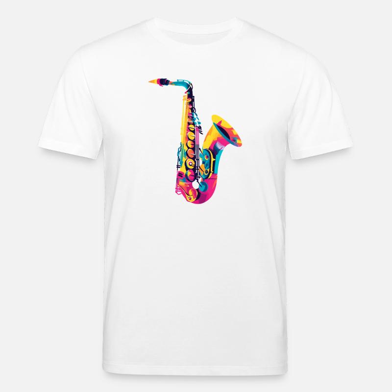 Leuchtendes Saxophon Farbexplosion - Stanley/Stella Unisex Bio-T-Shirt CREATOR  - Weiß