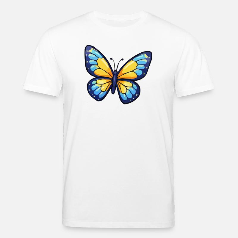 Blå og gul sommerfugl - Stanley/Stella CREATOR økologisk unisex T-skjorte - hvit