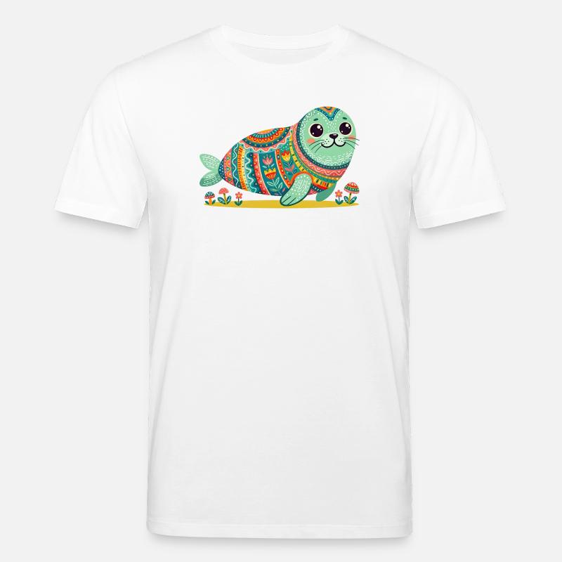 Mandala du Phoque mignon - T-shirt bio CREATOR Stanley/Stella Unisexe - blanc