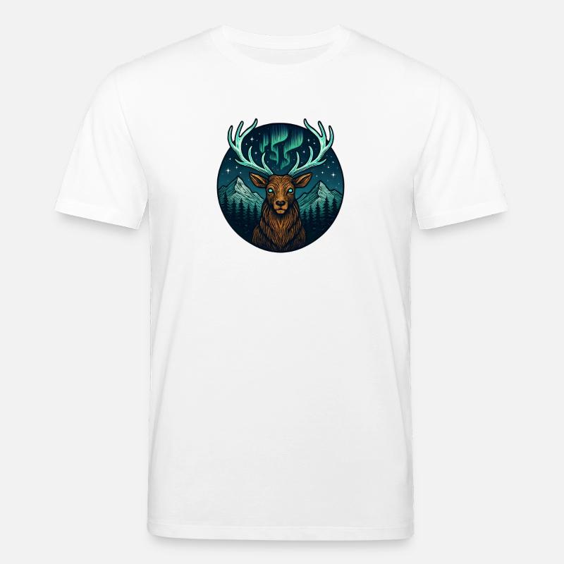Nachtwald Hirsch mit Nordlicht-Geweih - Stanley/Stella Unisex Bio-T-Shirt CREATOR  - Weiß