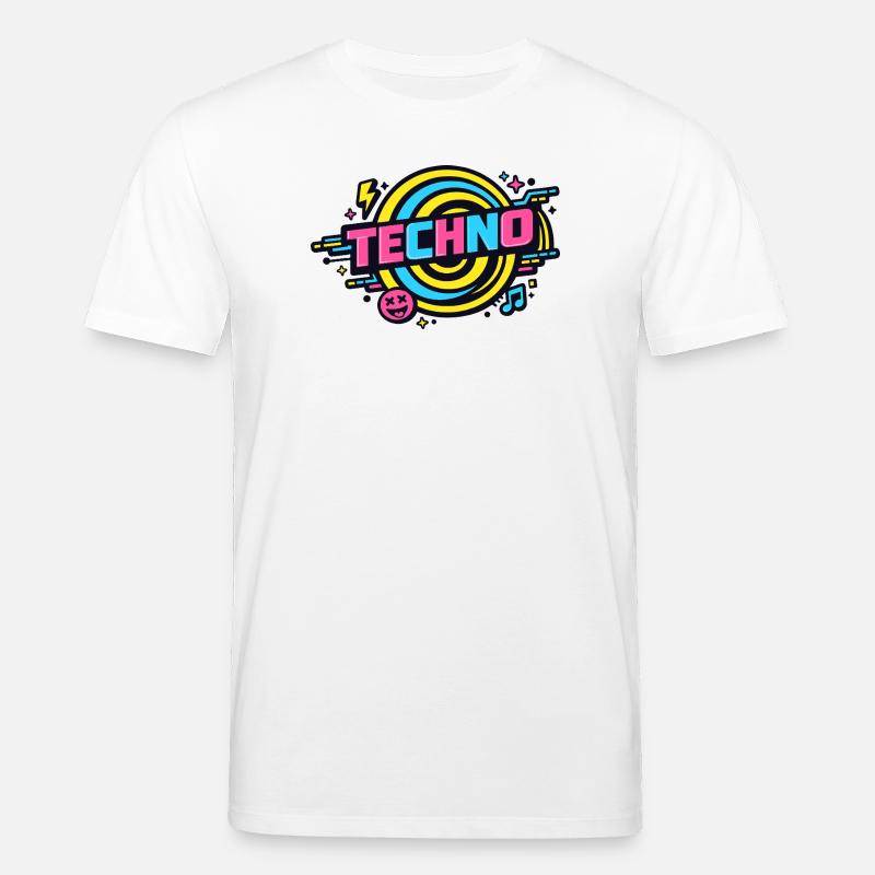Techno Neon Retro Circle - T-shirt bio CREATOR Stanley/Stella Unisexe - blanc
