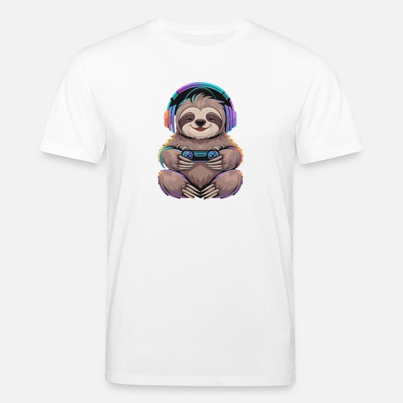  Faultier Gamer Mit Controller Und Bunter - Stanley/Stella Unisex Bio-T-Shirt CREATOR  - Weiß