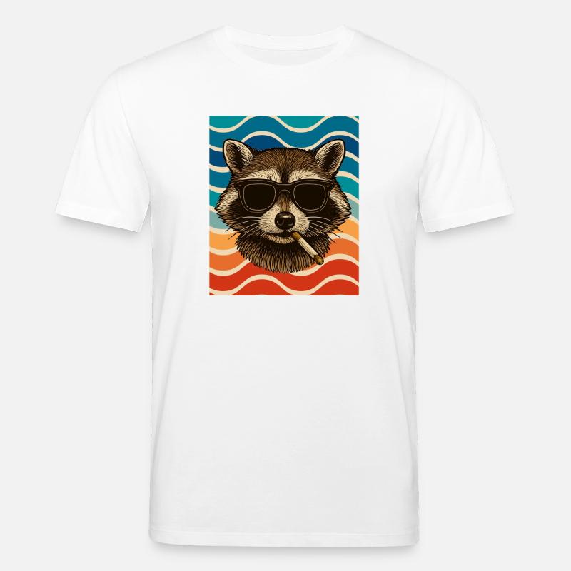 Waschbär mit Sonnenbrille Zigarette - Stanley/Stella Unisex Bio-T-Shirt CREATOR  - Weiß
