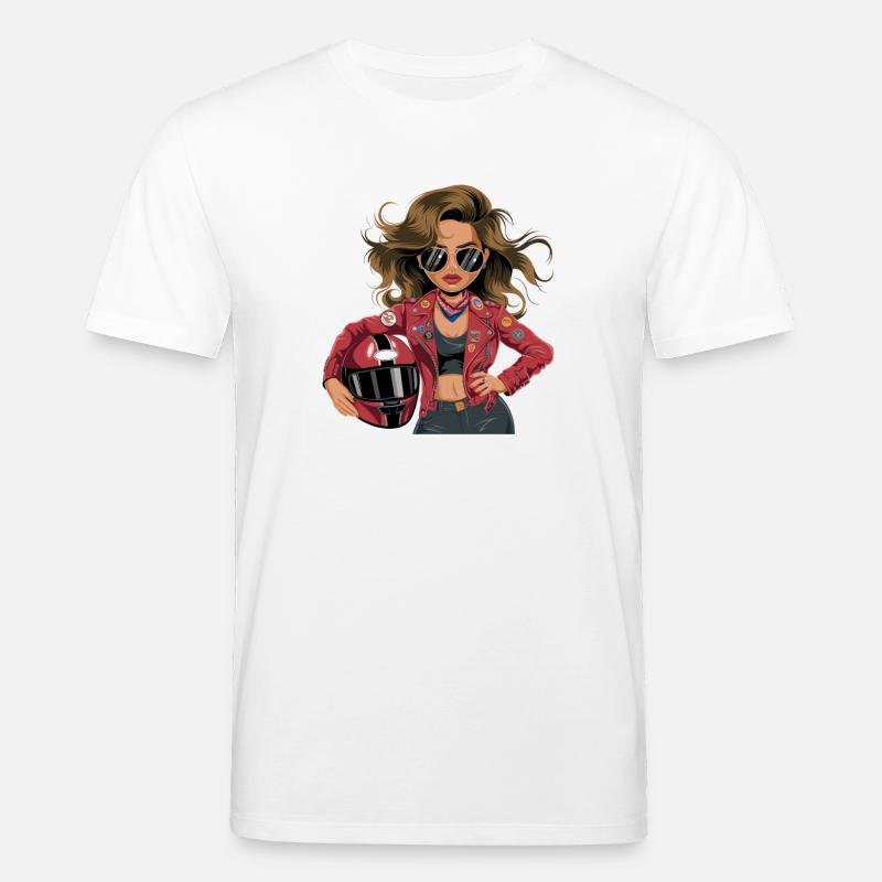  Coole Bikerin mit roter Lederjacke Sonnenbrille - Stanley/Stella Unisex Bio-T-Shirt CREATOR  - Weiß