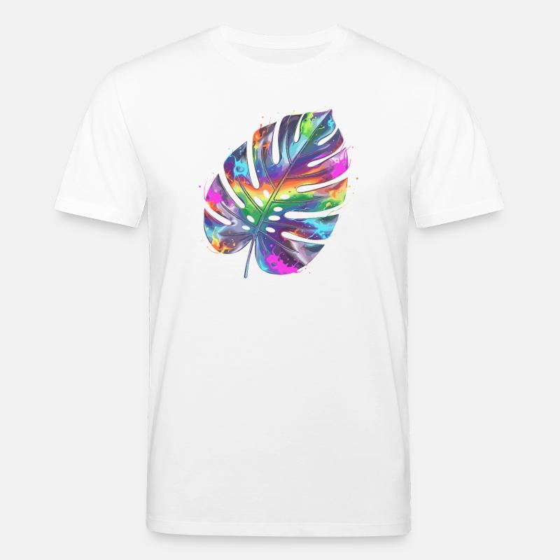 Regenbogen Monstera Wasserfarbe - Stanley/Stella Unisex Bio-T-Shirt CREATOR  - Weiß