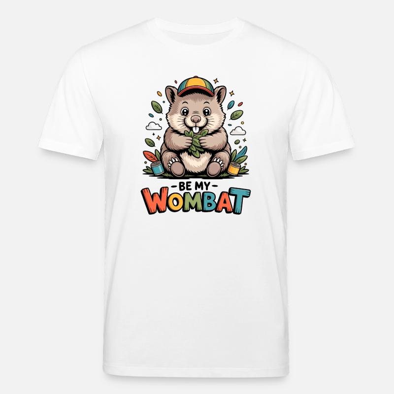 Buntes Wombat Cartoon mit Blättern - Stanley/Stella Unisex Bio-T-Shirt CREATOR  - Weiß