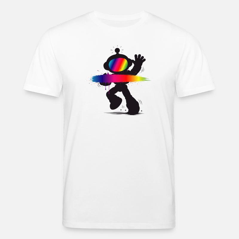 Robot Silhouette Rainbow Splash Design - Stanley/Stella CREATOR Unisex Organic T-Shirt - white