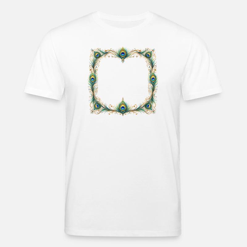 Pfauenfeder Rahmen Ornament Boho Design - Stanley/Stella Unisex Bio-T-Shirt CREATOR  - Weiß