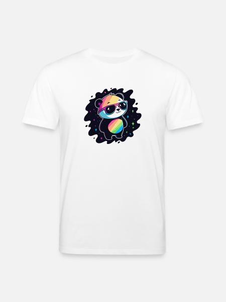 Panda Rainbow Galaxy Cool Glasses - Stanley/Stella CREATOR Unisex Organic T-Shirt - white