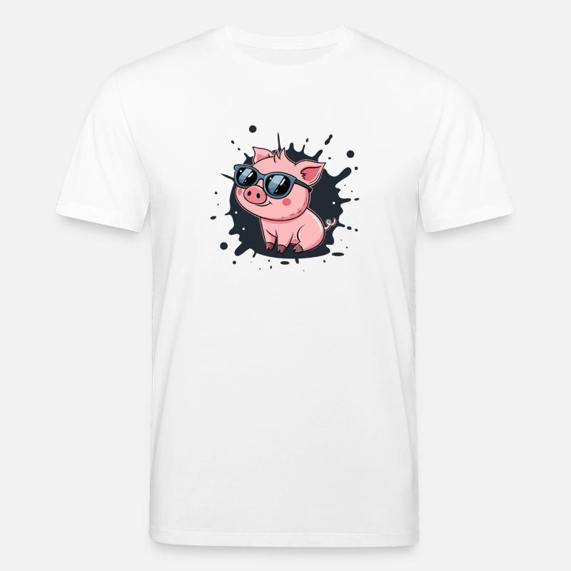 Cooles Schwein mit Brille auf Spritzer - Stanley/Stella Unisex Bio-T-Shirt CREATOR  - Weiß