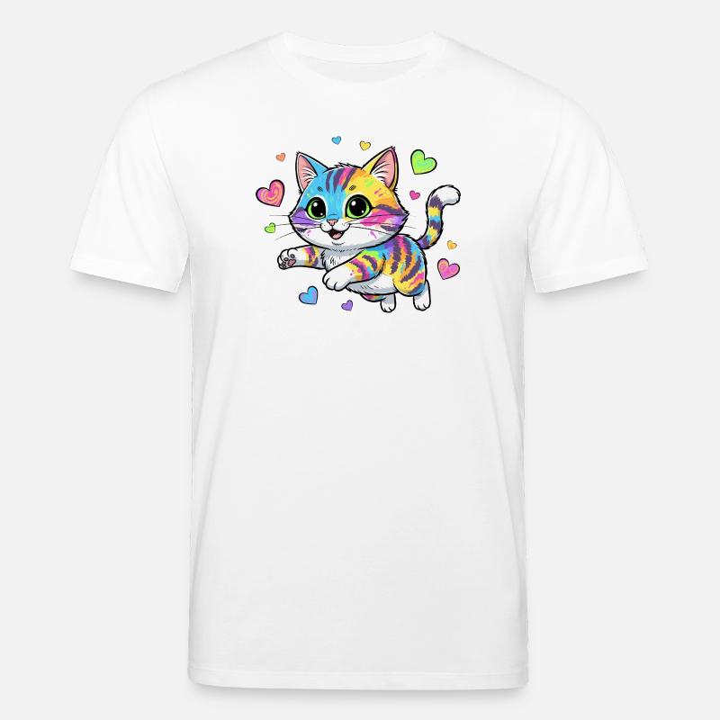 Regenbogenkatze mit Herzen - Stanley/Stella Unisex Bio-T-Shirt CREATOR  - Weiß