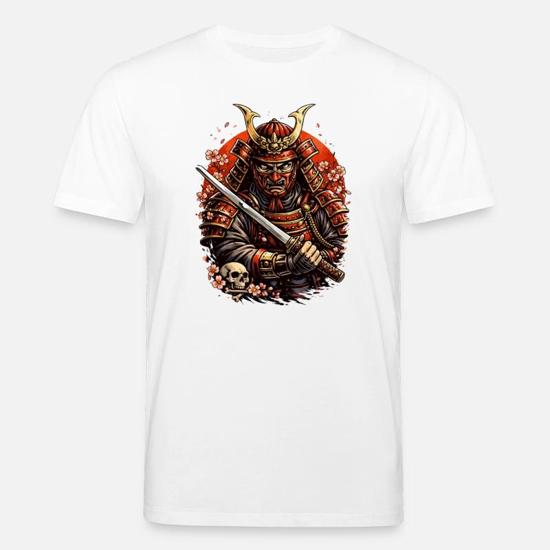 Samurai mit Kirschblüten und Schädel - Stanley/Stella Unisex Bio-T-Shirt CREATOR  - Weiß
