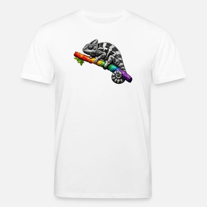 Regenbogen Chamäleon auf Ast - Stanley/Stella Unisex Bio-T-Shirt CREATOR  - Weiß