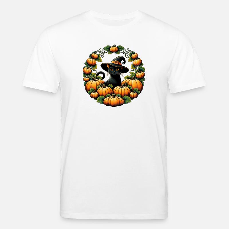 Chat Sorcière du Cercle de Citrouilles - T-shirt bio CREATOR Stanley/Stella Unisexe - blanc