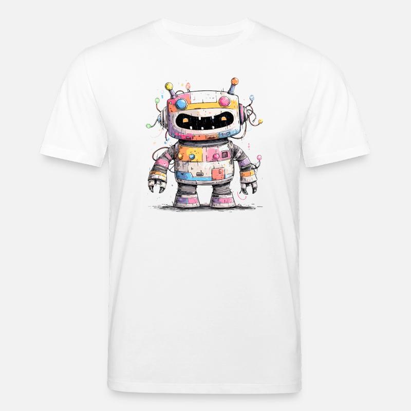 Bunter Roboter mit Farbspritzern - Stanley/Stella Unisex Bio-T-Shirt CREATOR - Weiß