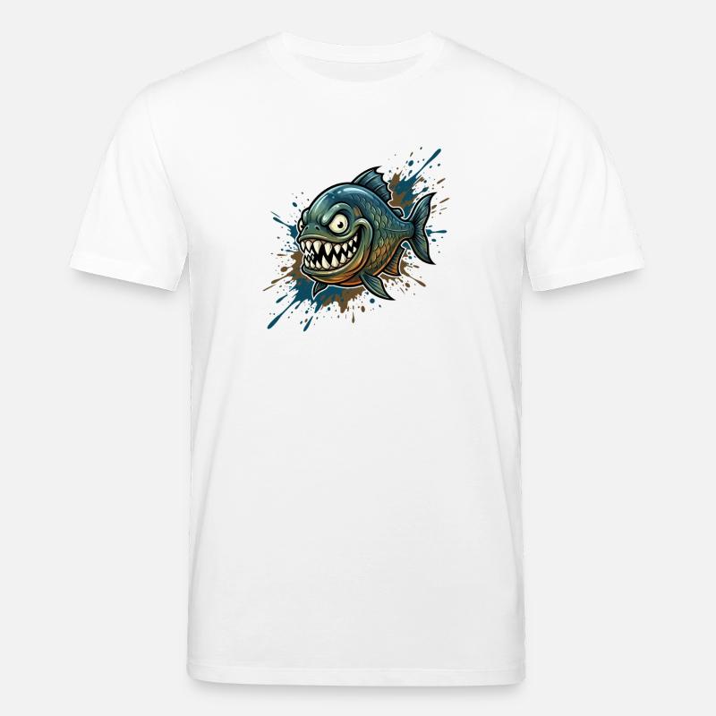 Mutiger Piranha mit Farbspritzern - Stanley/Stella Unisex Bio-T-Shirt CREATOR  - Weiß