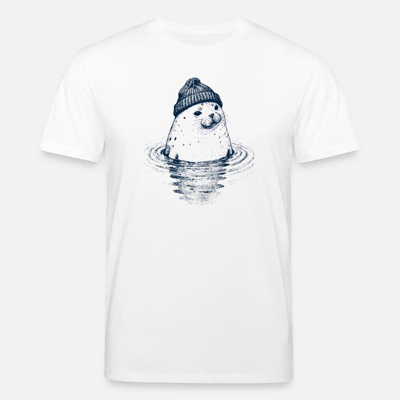 Robbe mit Mütze - Stanley/Stella Unisex Bio-T-Shirt CREATOR  - Weiß