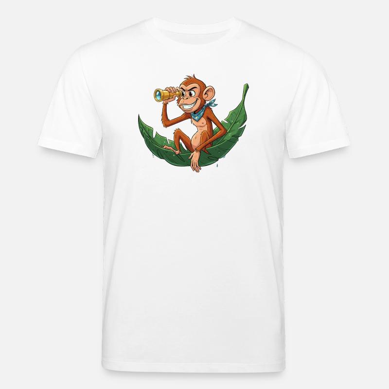 Singe d’aventure avec télescope - T-shirt bio CREATOR Stanley/Stella Unisexe - blanc