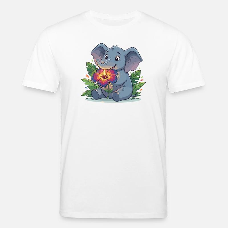 Elefant mit Hibiskusblüte - Stanley/Stella Unisex Bio-T-Shirt CREATOR - Weiß