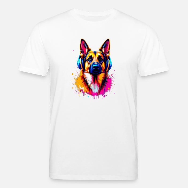 Deutscher Schäferhund mit Kopfhörer - Stanley/Stella Unisex Bio-T-Shirt CREATOR  - Weiß