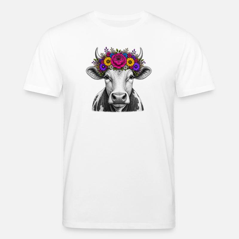 Kuh mit Blumenkrone - Stanley/Stella Unisex Bio-T-Shirt CREATOR  - Weiß
