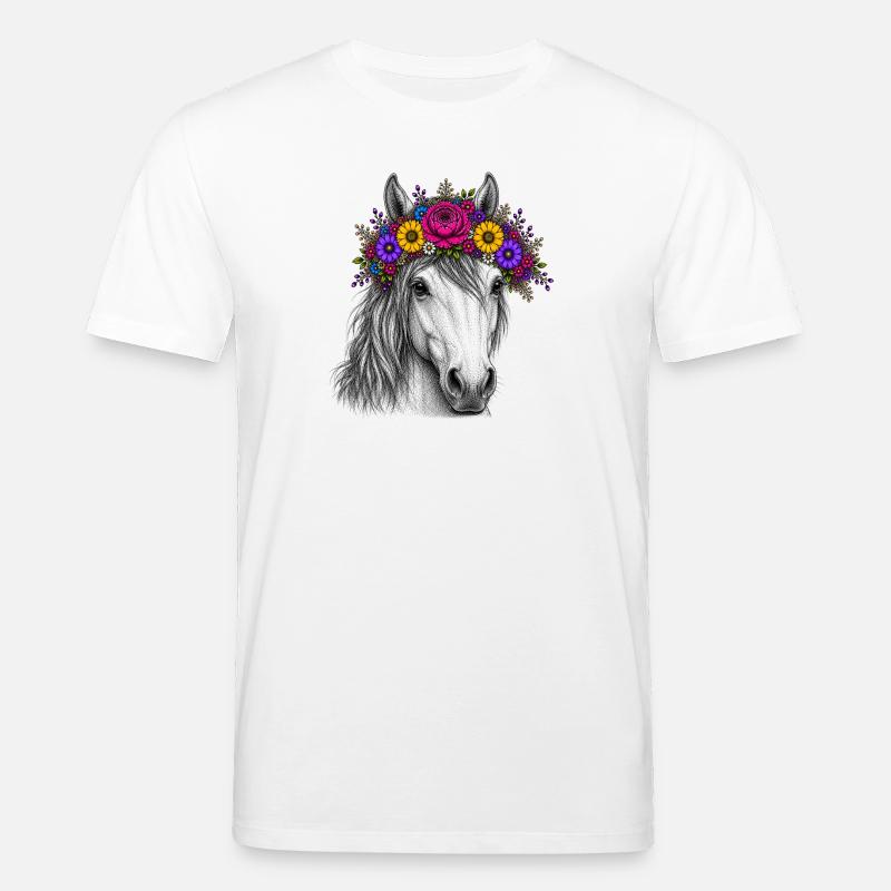 Cheval avec une couronne de fleurs - T-shirt bio CREATOR Stanley/Stella Unisexe - blanc