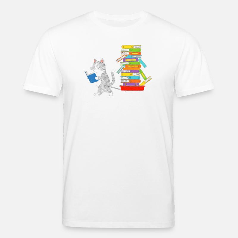 Reading kitten pulls book trolley - Stanley/Stella CREATOR Unisex Organic T-Shirt - white