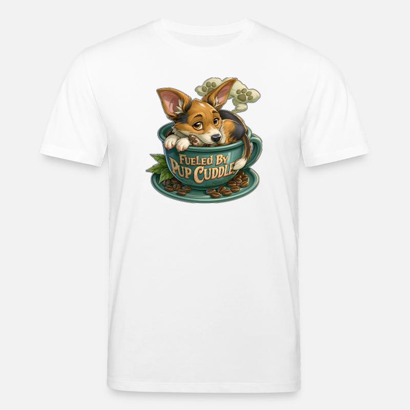 Pup Cuddle in Coffee Cup - Stanley/Stella CREATOR Unisex Organic T-Shirt - white