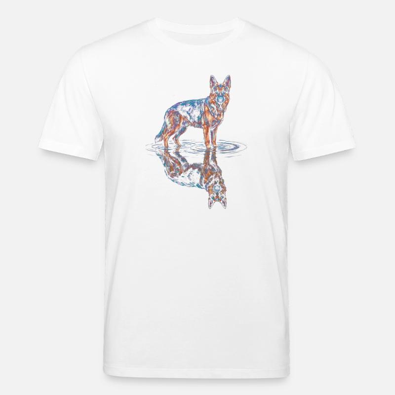 German Shepherd with Water Reflection - Stanley/Stella CREATOR Unisex Organic T-Shirt - white