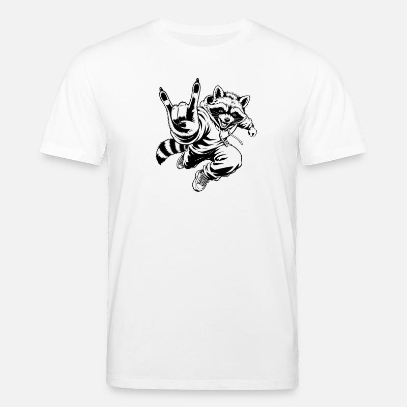 Rockender Waschbär mit Pommesgabel - Stanley/Stella Unisex Bio-T-Shirt CREATOR - Weiß